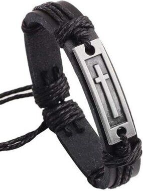 NEW Metal Cross with Leather Bracelet Alloy Religious Jewelry for Women or Men